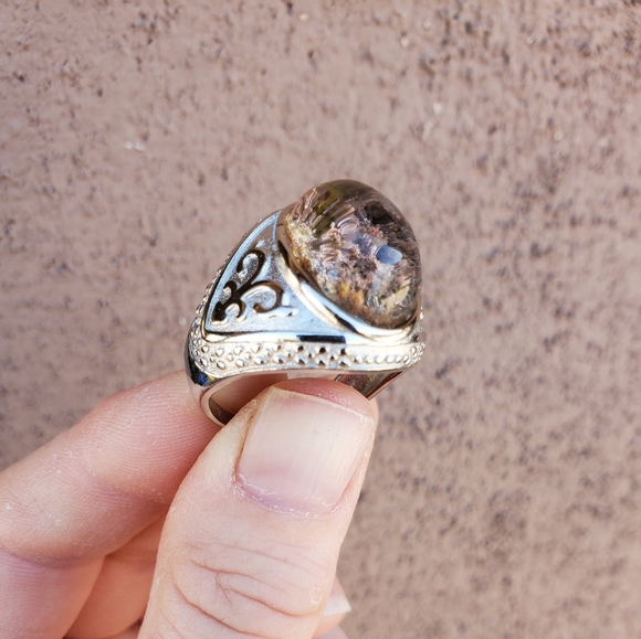 New Yellow Phantom Quartz Adjustable 925 Silver Ring. - Picture 6 of 14